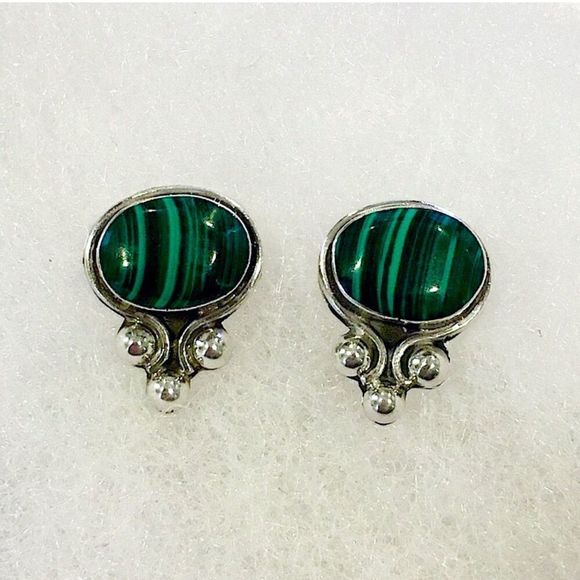 TAXCO Sterling Silver Malachite Earrings